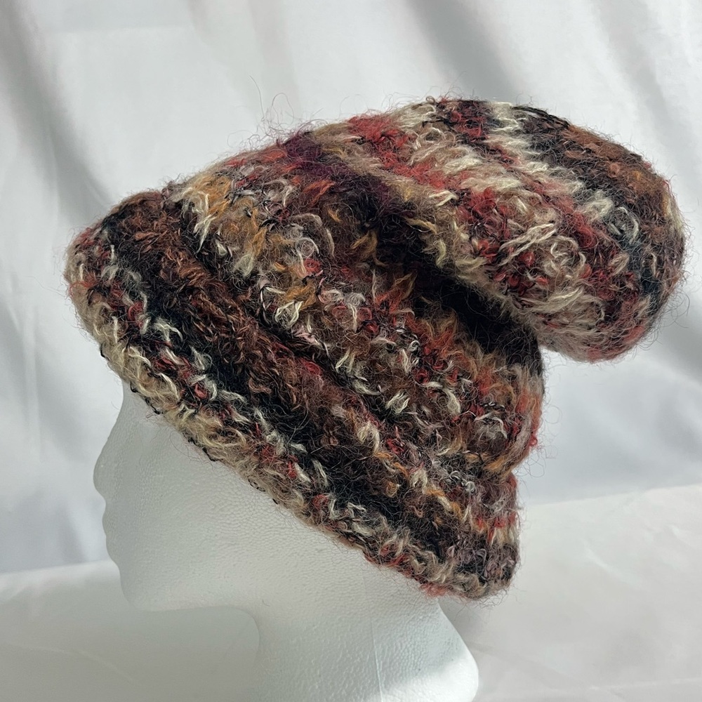 Italian Wool Blend Multicolor Knit Beanie Adult One Size Slouchy Boho - Picture 5 of 12